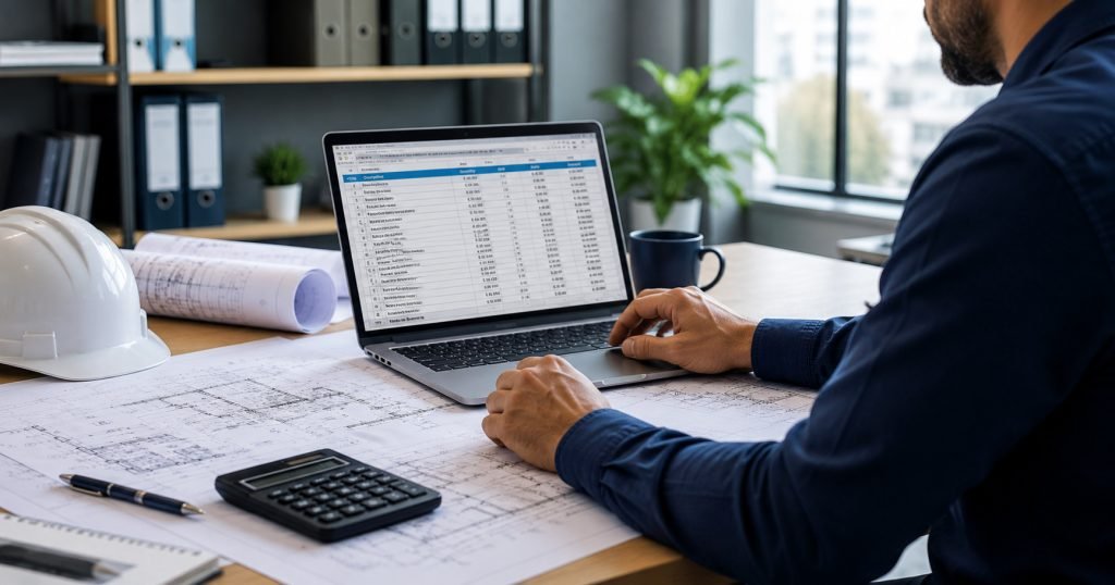 Bill of Quantities spreadsheet and construction blueprints