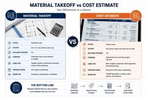 Construction estimating process from drawings to material takeoff and cost estimate